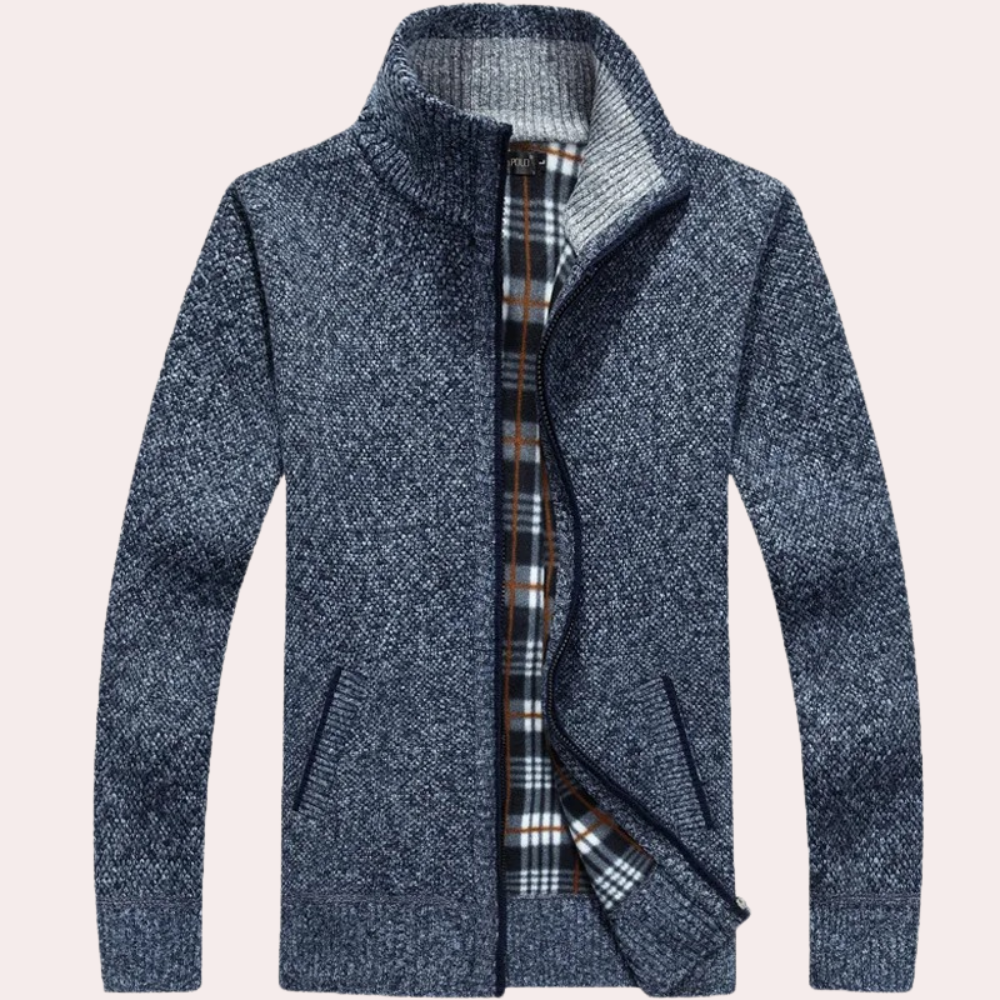 Warm Plaid Lined Zip Up Sweater Cardigan