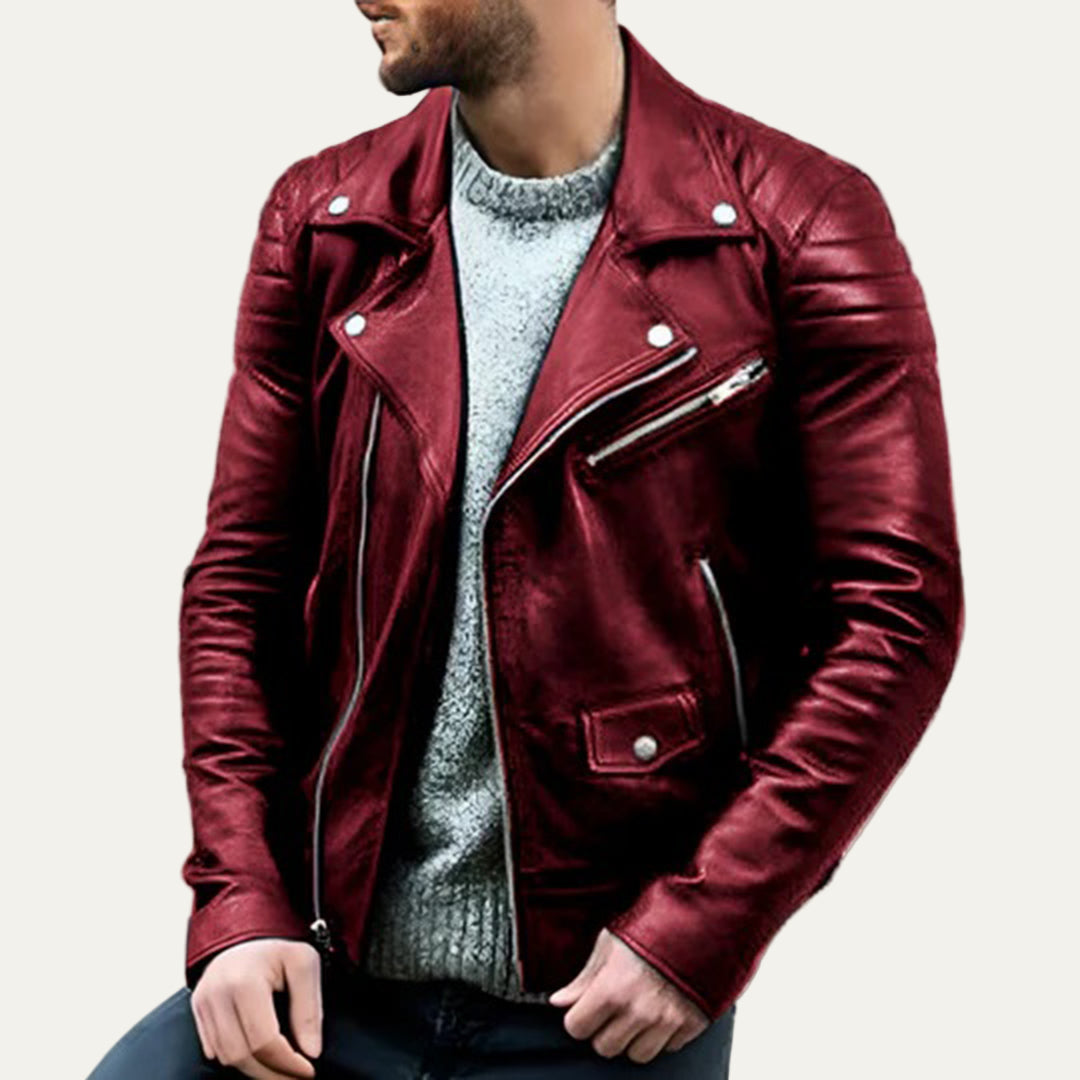 Men's Edgy Zipper Leather Biker Jacket