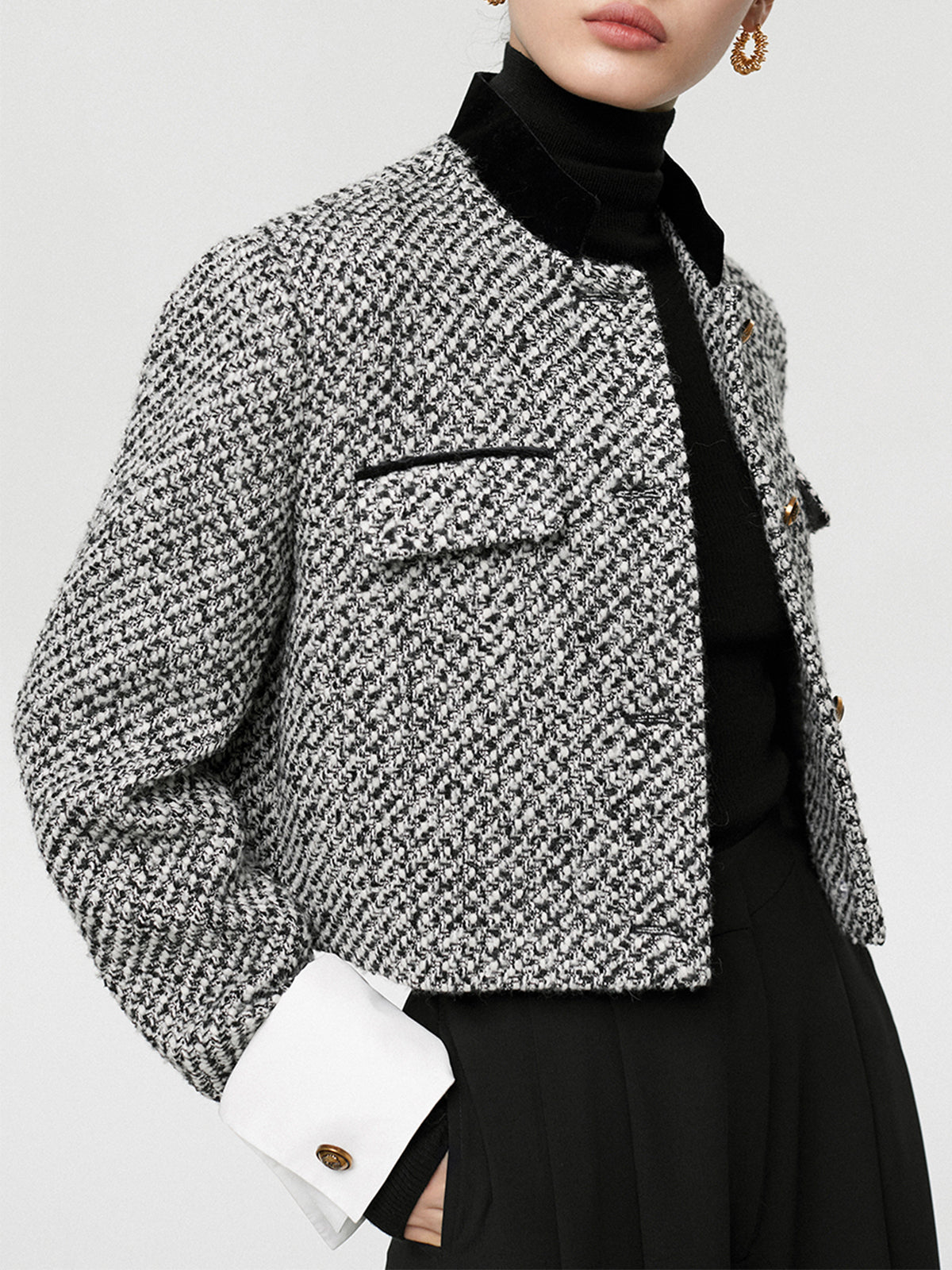 Women's Soft Tweed Patterned Short Work Jacket