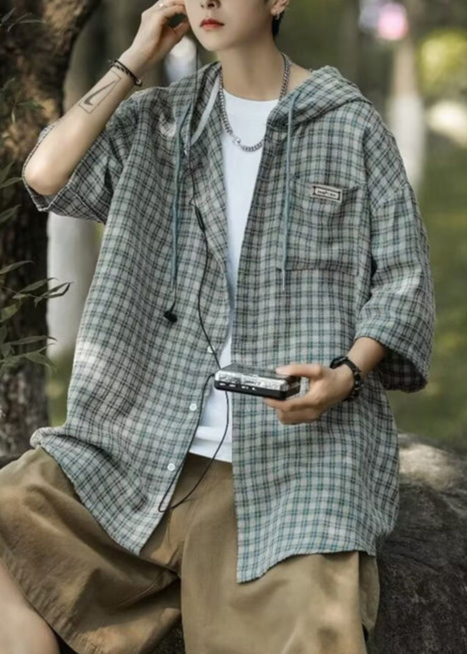 Men's Cotton Plaid Shirt Short Sleeve Casual - OutfitLondon