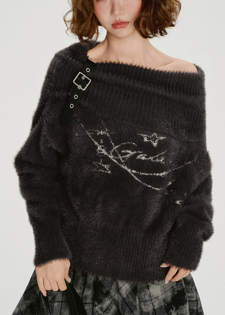 Women's Off Shoulder Sweater Faux Fur Knit Beige - OutfitLondon