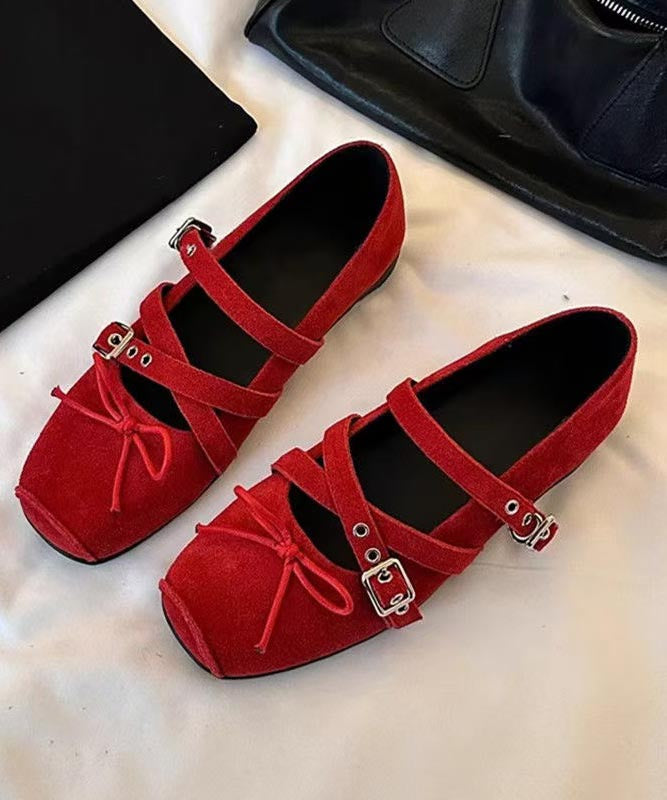 Women's Red Suede Wedge Sandals With Cross Straps - OutfitLondon