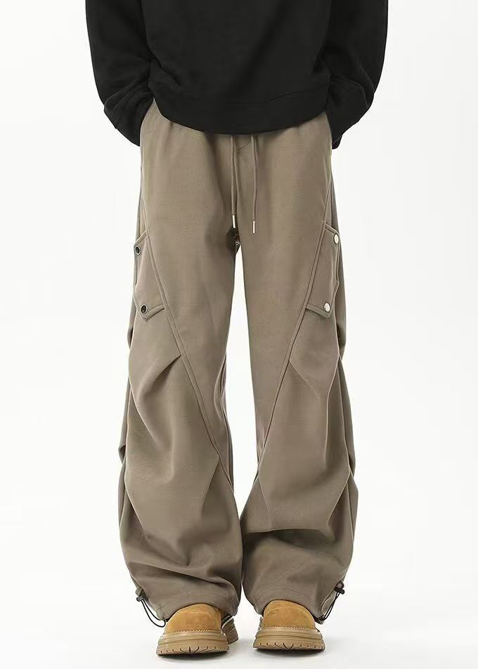 Mens Cotton Casual Pants Khaki Elastic Waistband - OutfitLondon
