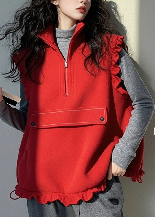 Women's Cotton Ruffle Tank Sleeveless Red - OutfitLondon