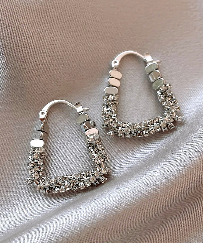 Women's Silver Hoop Earrings Copper Alloy Zircon Everyday - OutfitLondon
