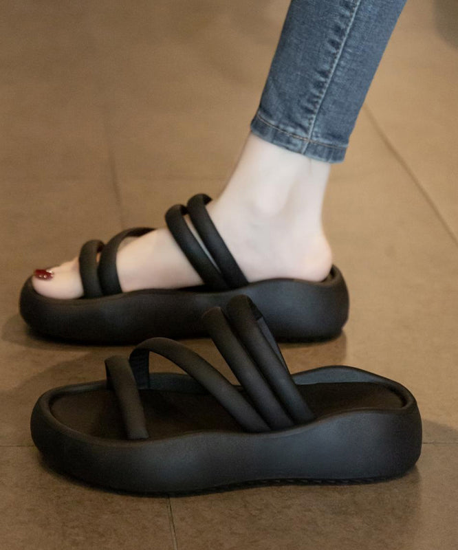 Women's Platform Sandals Faux Leather Comfortable Black - OutfitLondon
