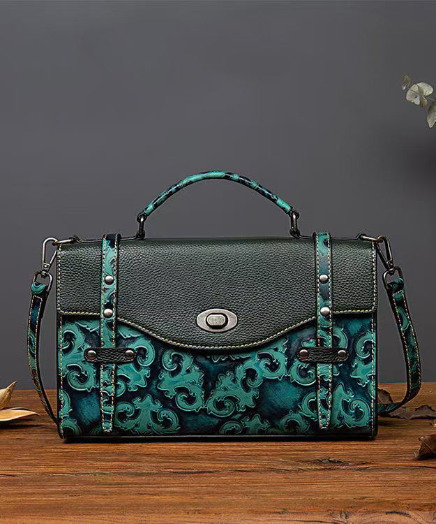 London Green Leather Messenger Bag Zipper Closure - OutfitLondon