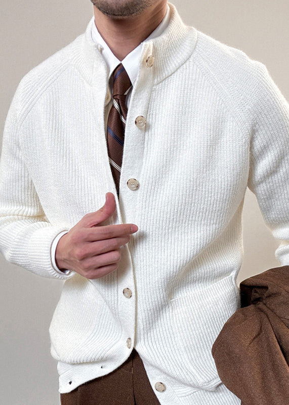 Men's Cotton Cardigan Breathable Stand Collar Button Front - OutfitLondon