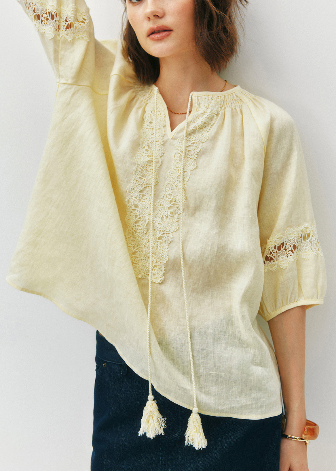 Women's Cotton Casual Shirt Yellow Plus Size 2XL - OutfitLondon