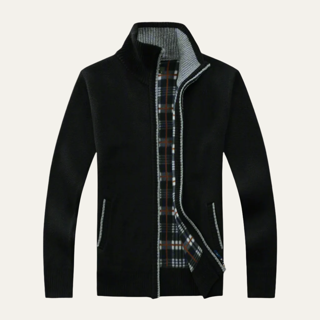 Men's Classic Zipper Crew Neck Sweater Cardigan