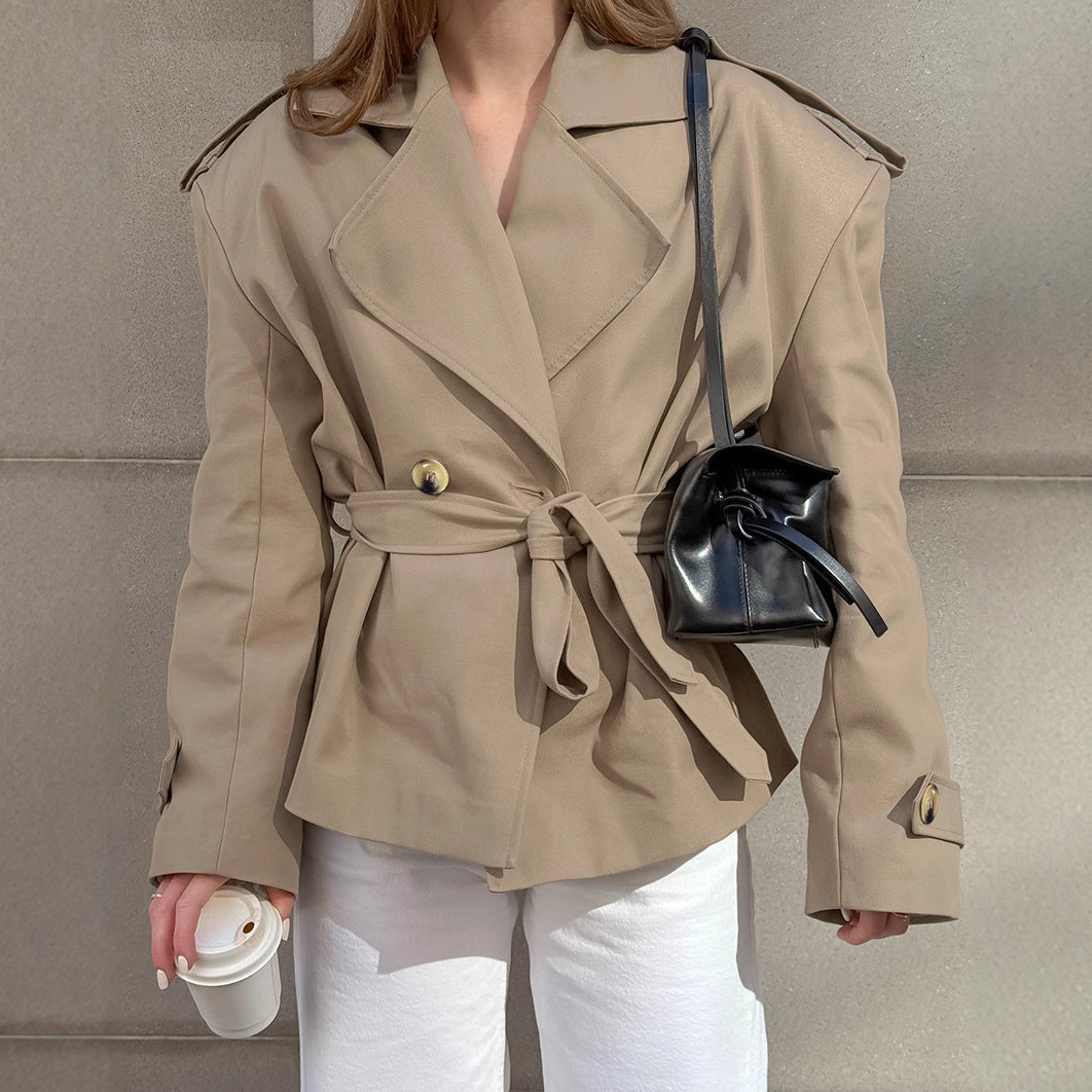 Stylish Tan Women's Coat with Adjustable Waist