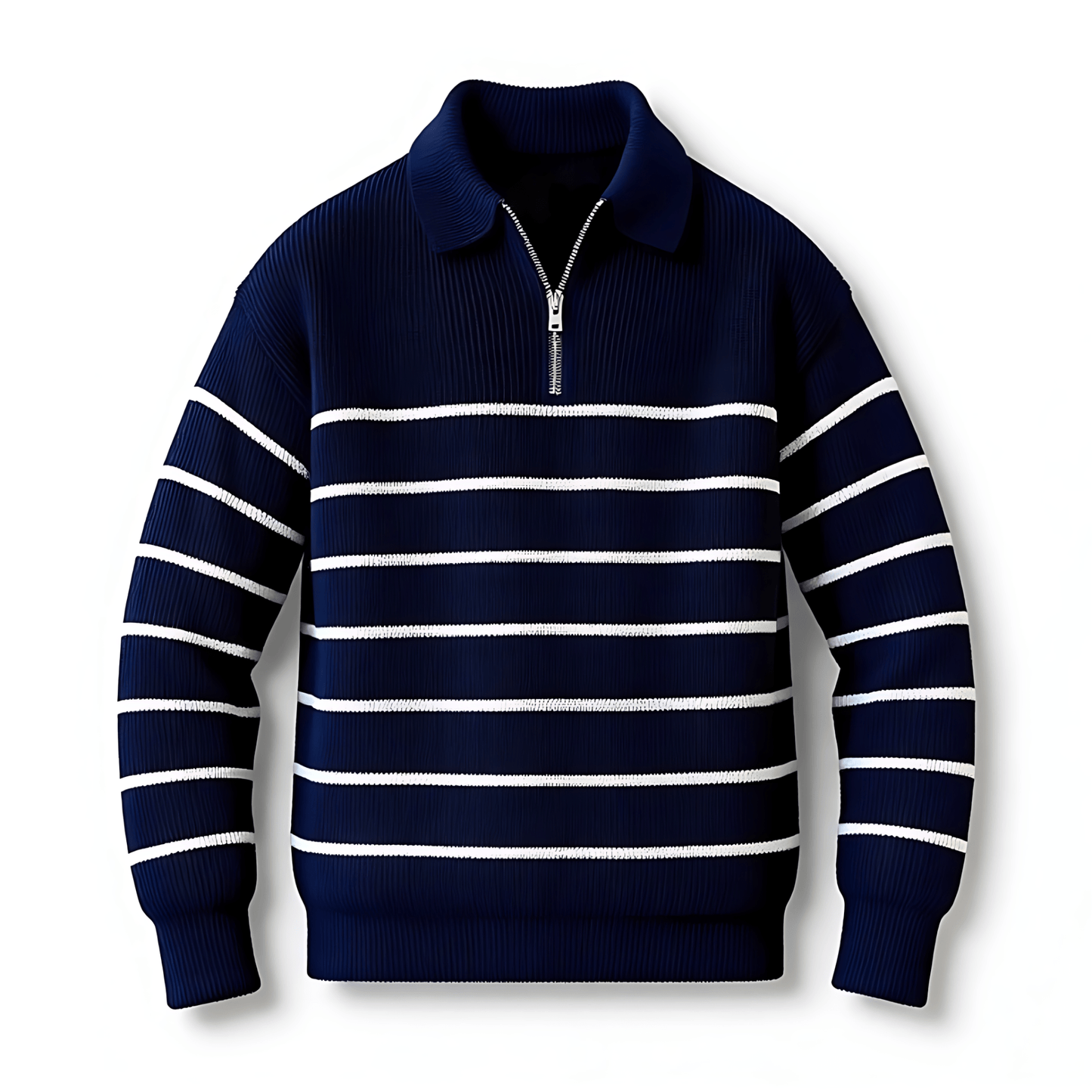 Classic Navy Blue Striped Sweater - OutfitLondon
