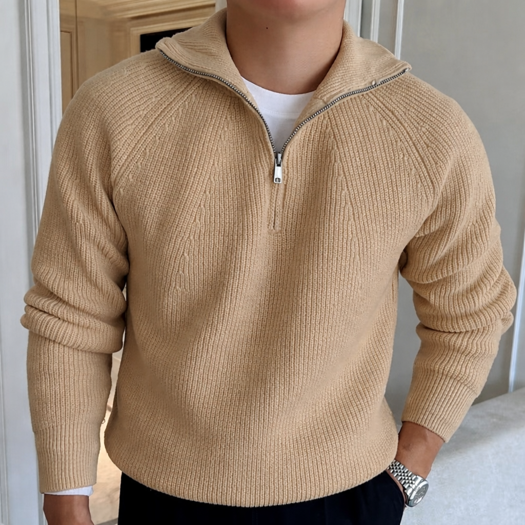 Relaxed Fit Men's Quarter Zip Sweater