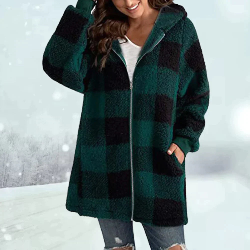 Warm Plaid Faux Fur Women's Winter Coat