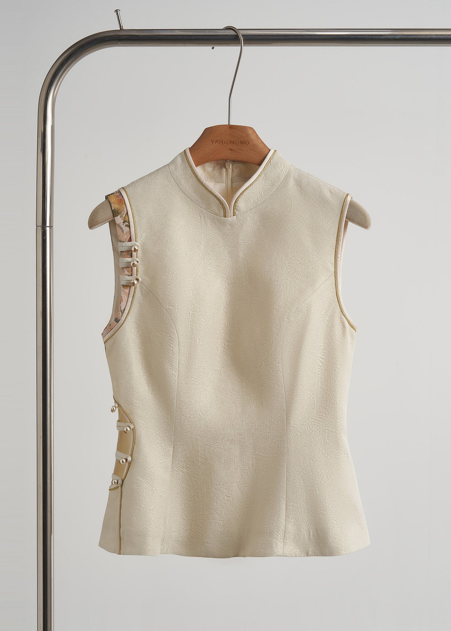 Women's Silk Blend Vest Beige Chinese Buttons Autumn - OutfitLondon