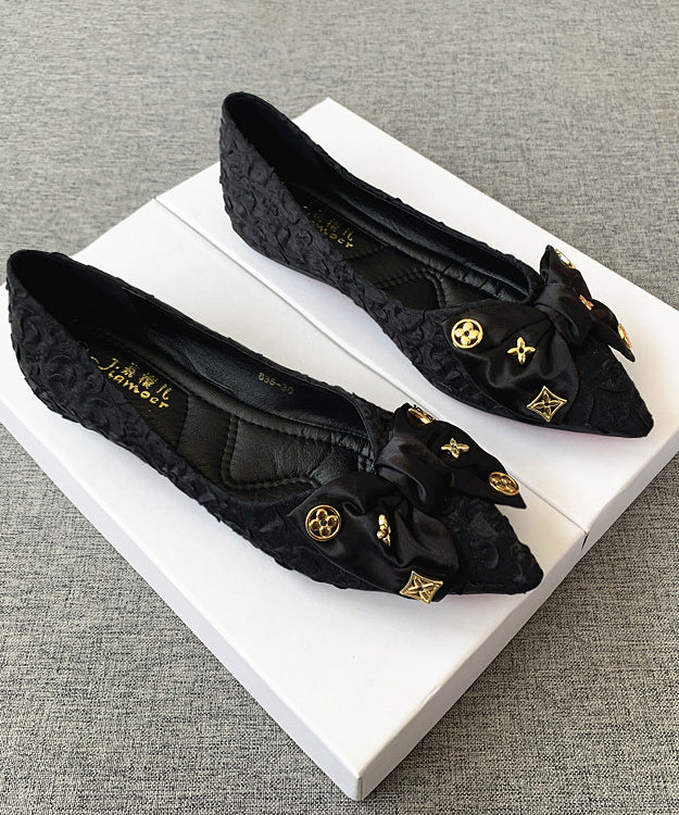 Women's Pointed Toe Flats Black Comfortable - OutfitLondon