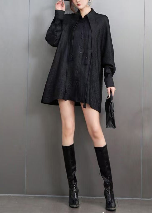 Women's Cotton Blouse Black Pom Poms Relaxed Fit - OutfitLondon