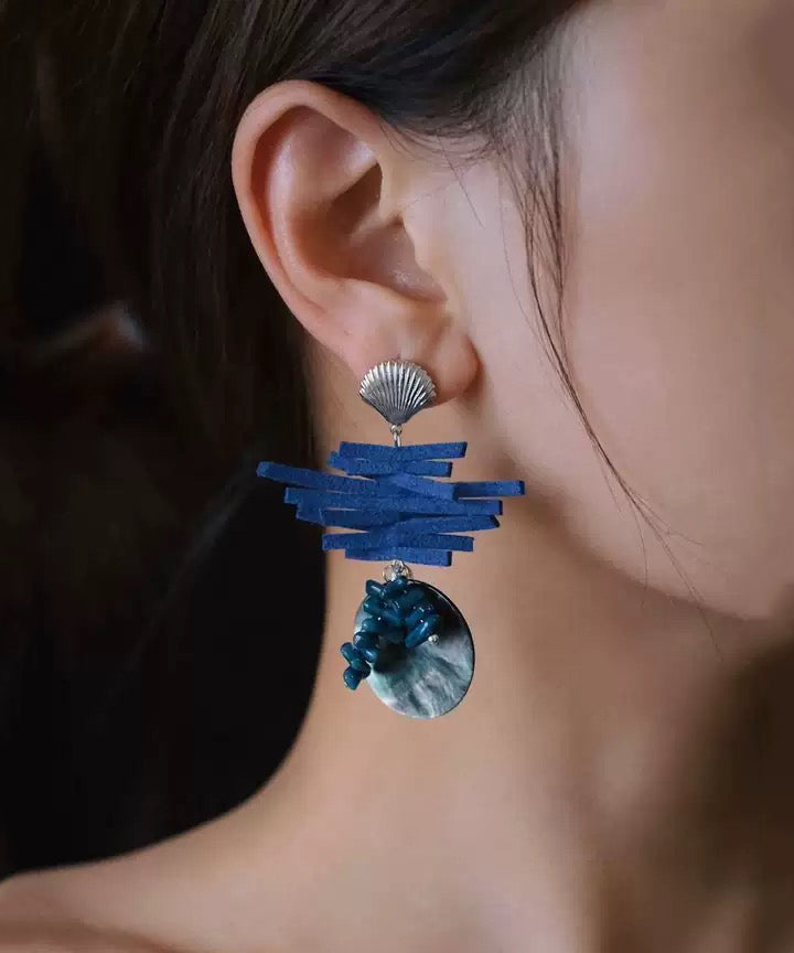 Women's Sterling Silver Asymmetrical Drop Earrings Blue - OutfitLondon