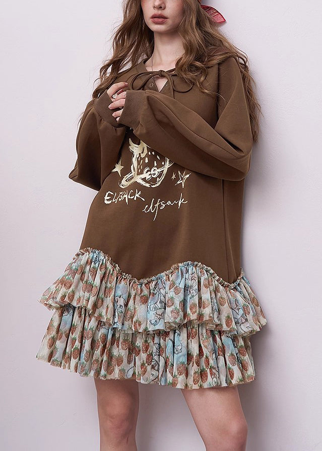 Women's Oversized Cotton Sweatshirt Dress Soft Cozy Autumn Beige - OutfitLondon