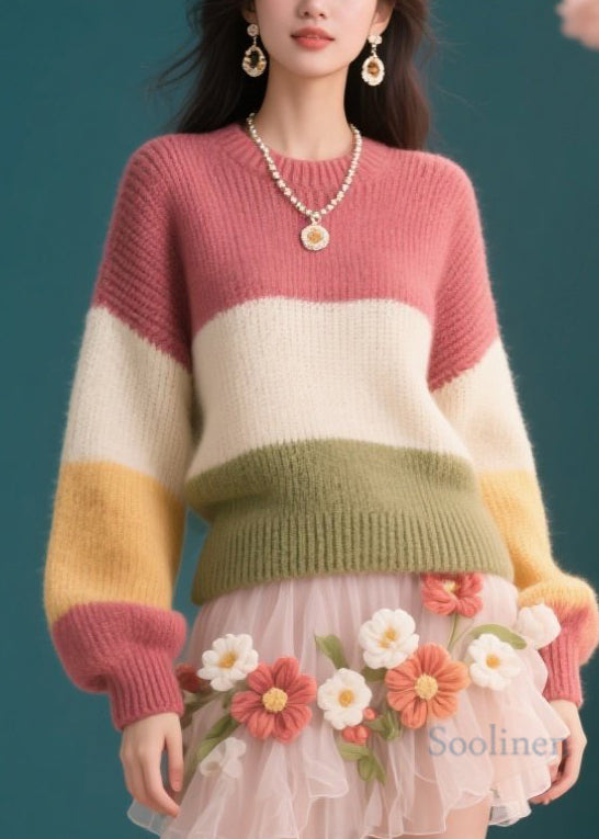 Women's Cropped Sweater Color Block Knit Plus Size Warm Winter - OutfitLondon