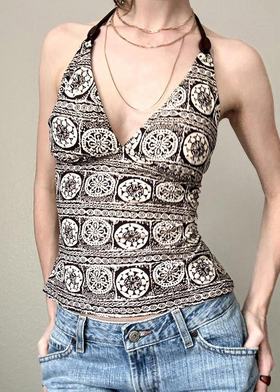 Women's Cotton Tank V-Neck Lace-Up Back Sleeveless White - OutfitLondon