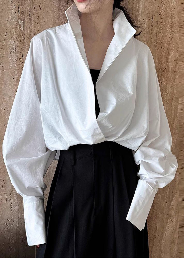 Women's Cotton Blend Shirt White Collar Casual - OutfitLondon