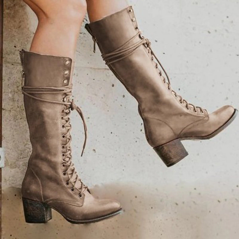 Elegant Lace Up Tall Women's Boots