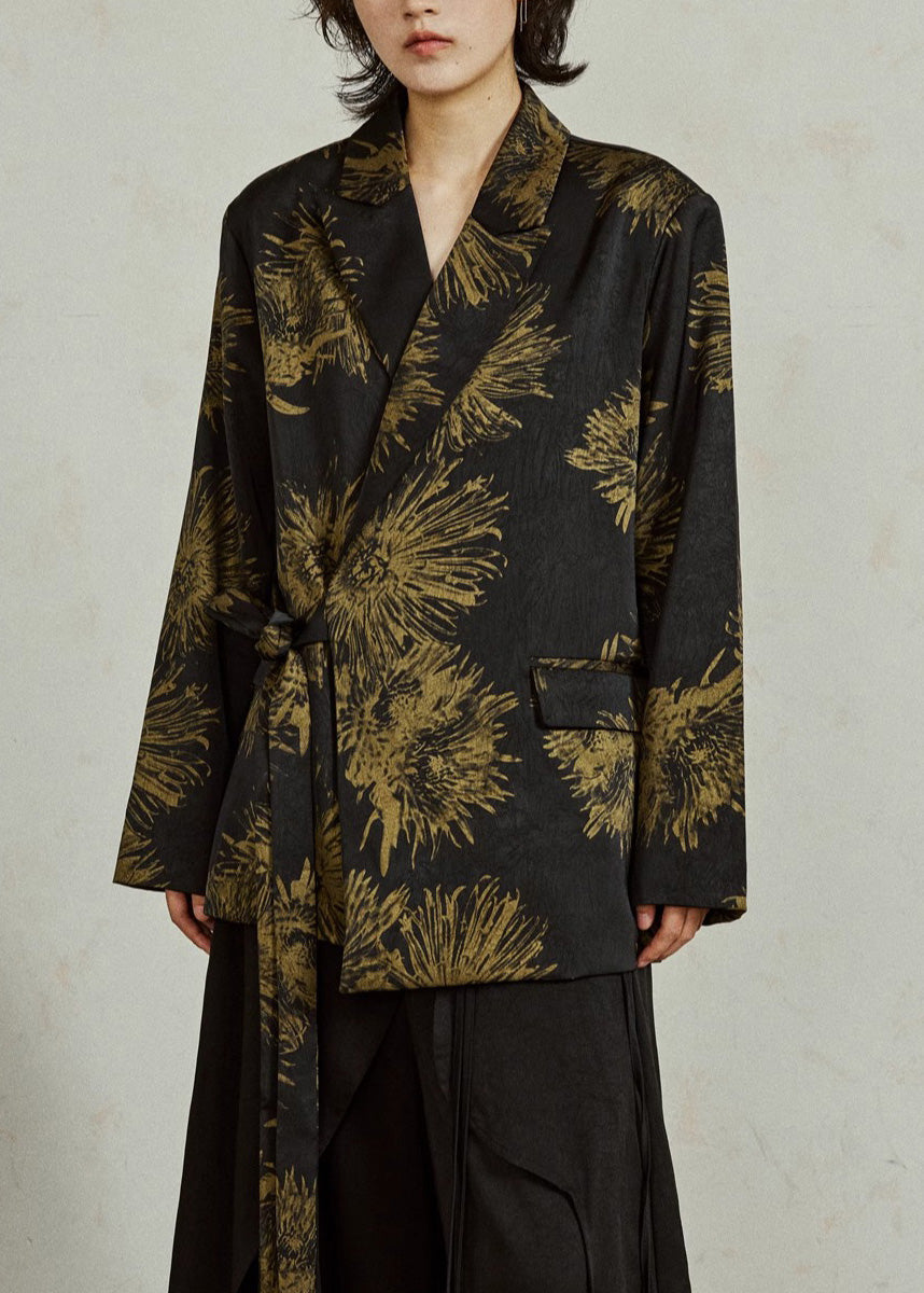 Women's Chevron Cotton Blend Belted Coat Black - OutfitLondon