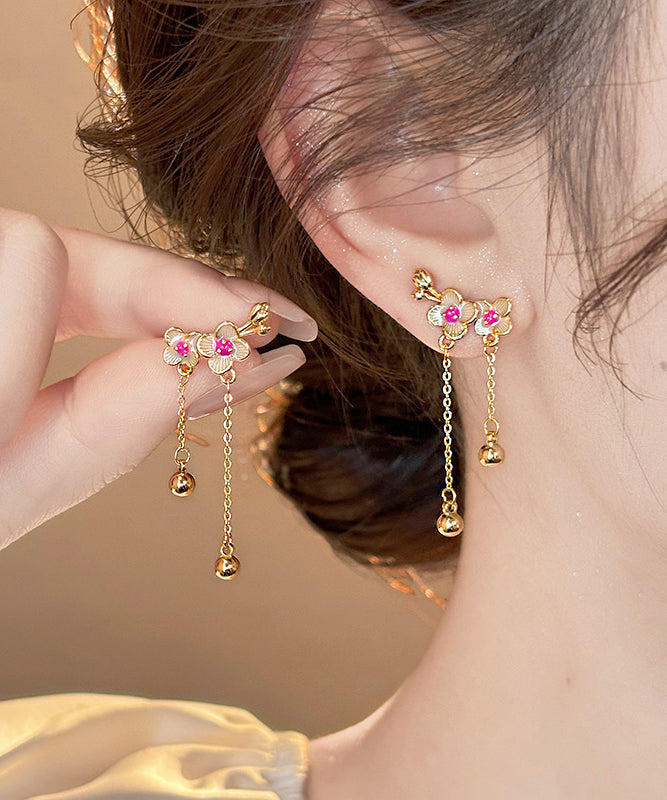 Women's Copper Alloy Dangle Earrings Peach Blossom Design - OutfitLondon