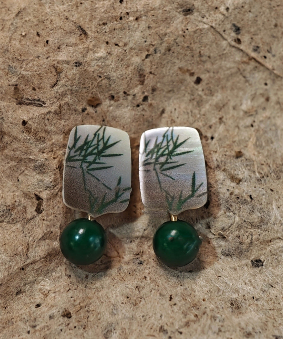 Women's Green Sterling Silver Drop Earrings - OutfitLondon