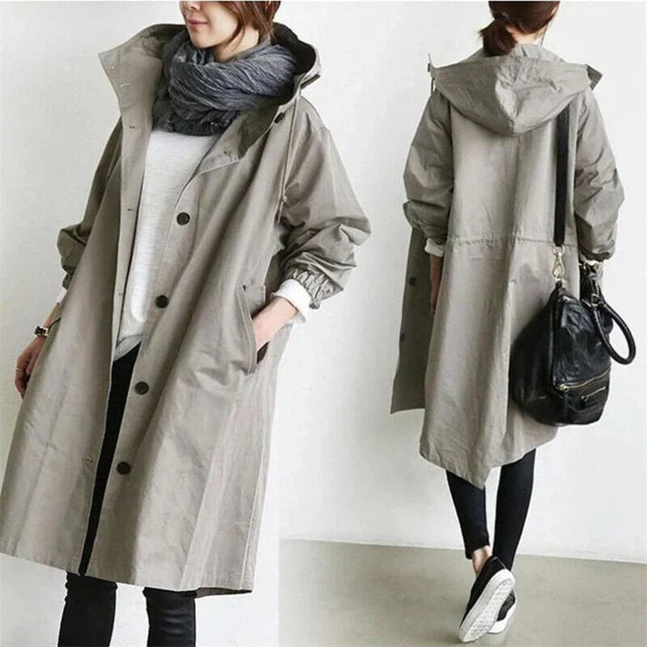 Classic Women's Long Trench Coat - Comfortable Fit