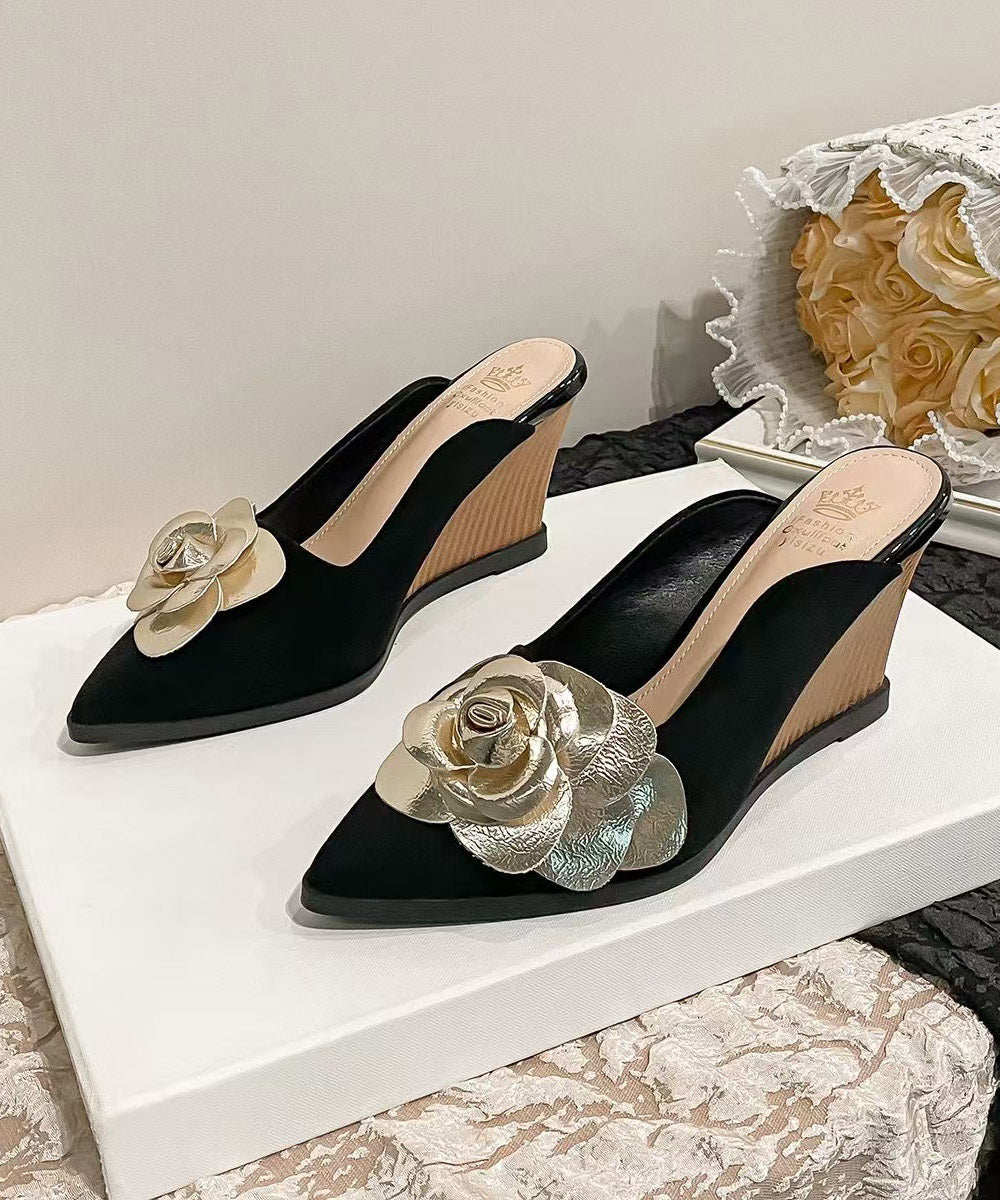 Women's Suede Wedge Sandals Floral Print 8cm Heel Cushioned - OutfitLondon
