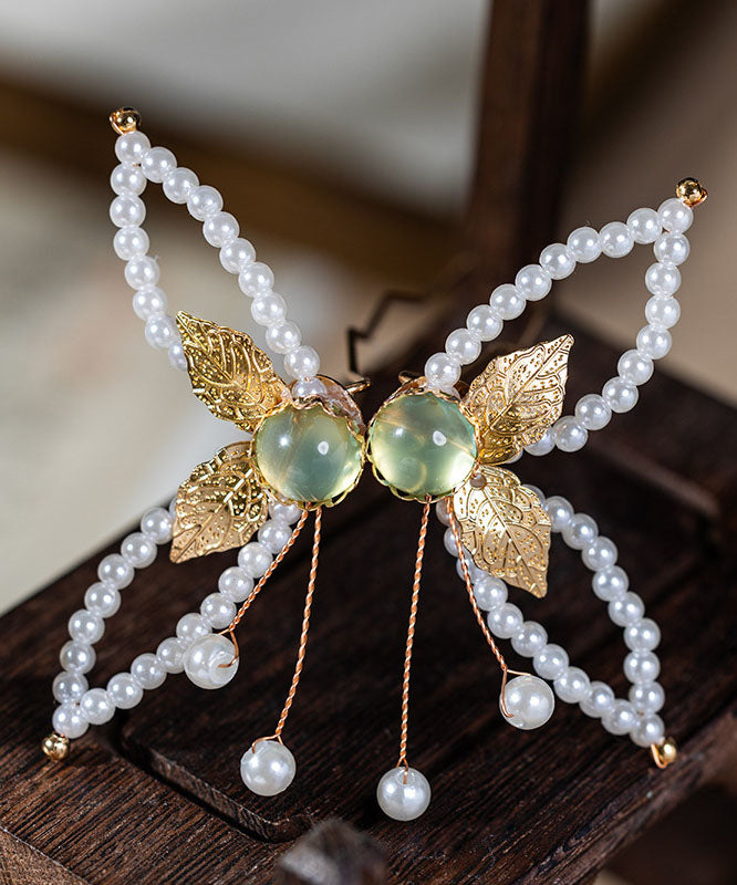 Women's White Alloy Hairpin Pearl Pom Pom - OutfitLondon