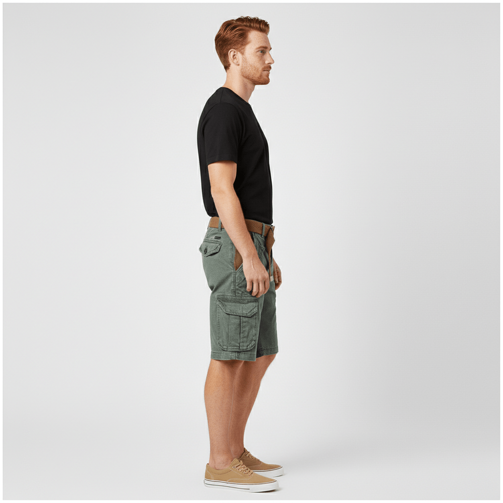 Relaxed Fit Cargo Shorts with Side Pockets and Belt