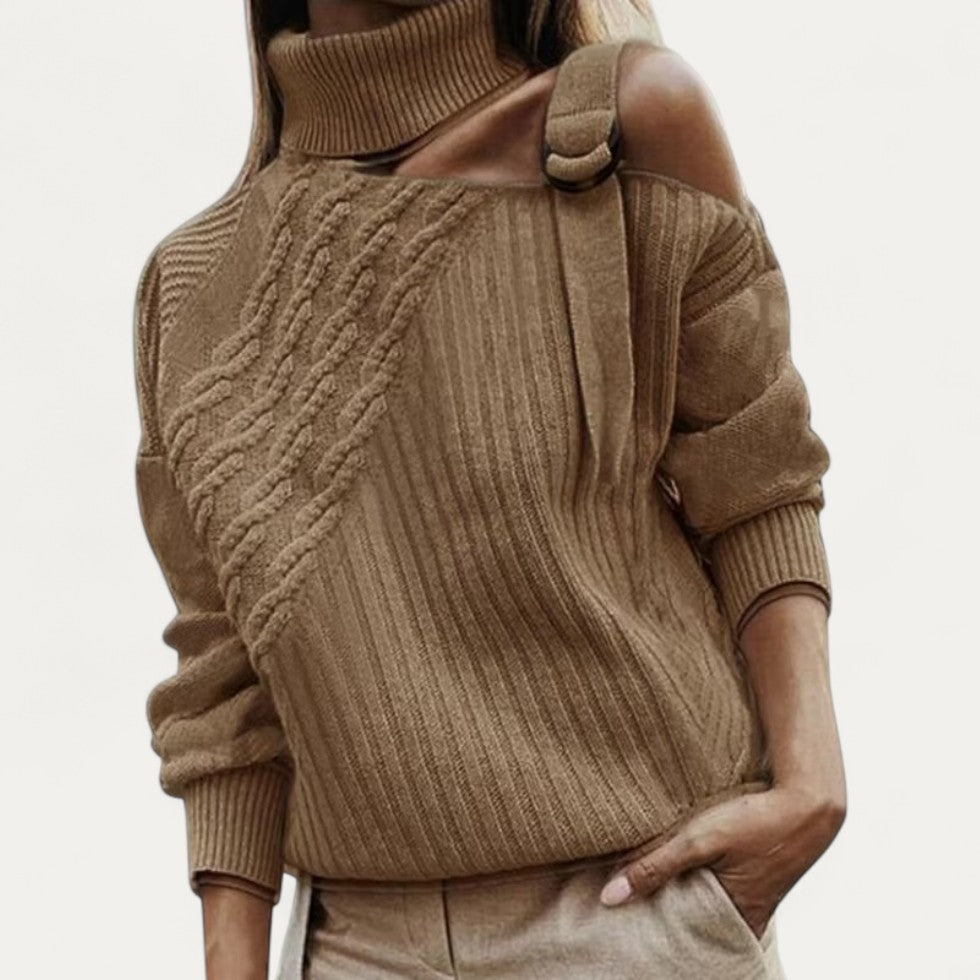 Women's Off Center Knit Turtleneck Sweater