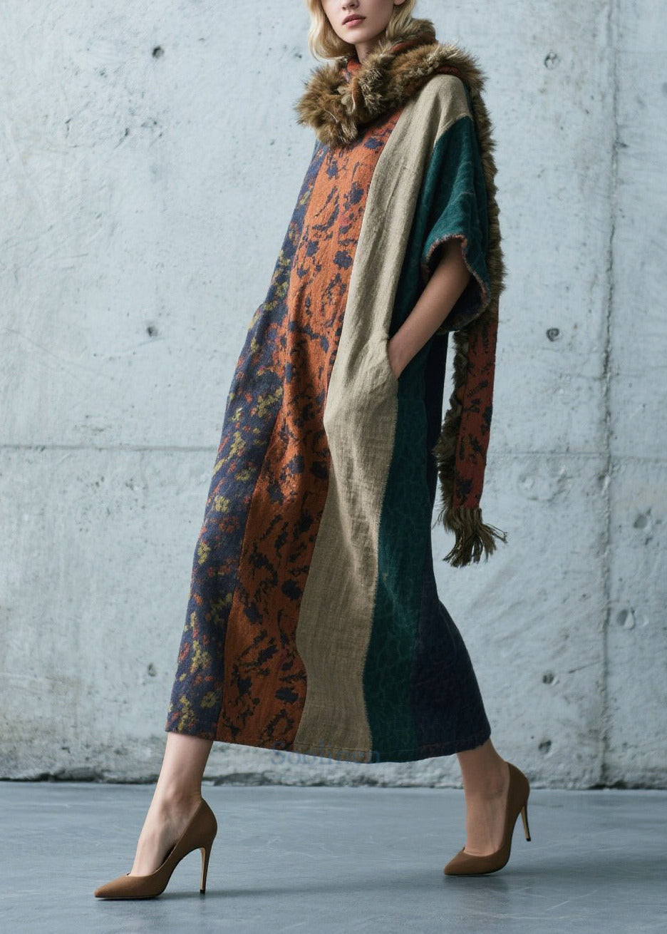 Women's Cotton Maxi Dress Colorblock Oversized Breathable - OutfitLondon