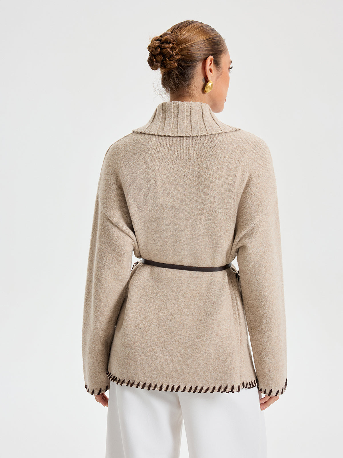 Quincy | Textured Button Knit Coat with Belted Waist