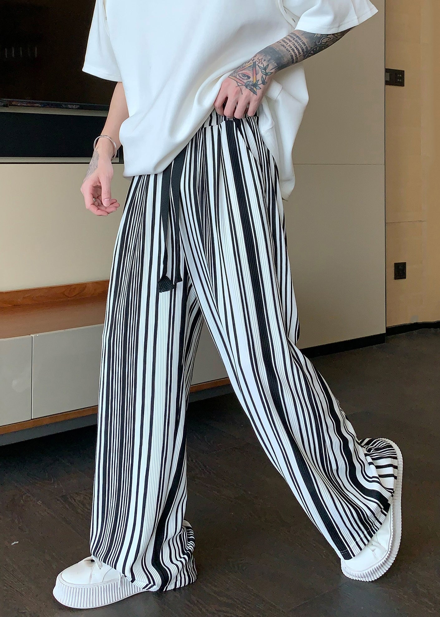 Men's Striped Cotton Pants Relaxed Fit - OutfitLondon