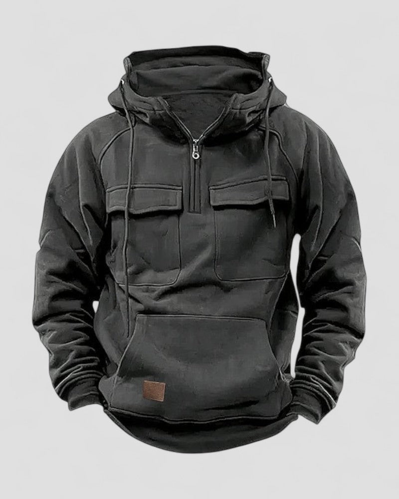 Warm Fleece Lined Mens Half Zip Hooded Jacket