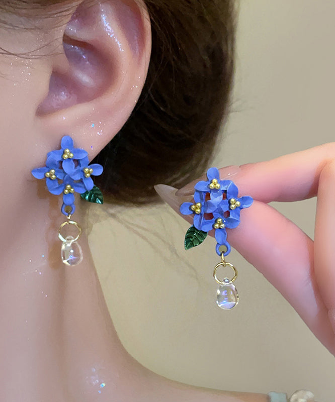 Women's Floral Drop Earrings Blue Resin Alloy - OutfitLondon