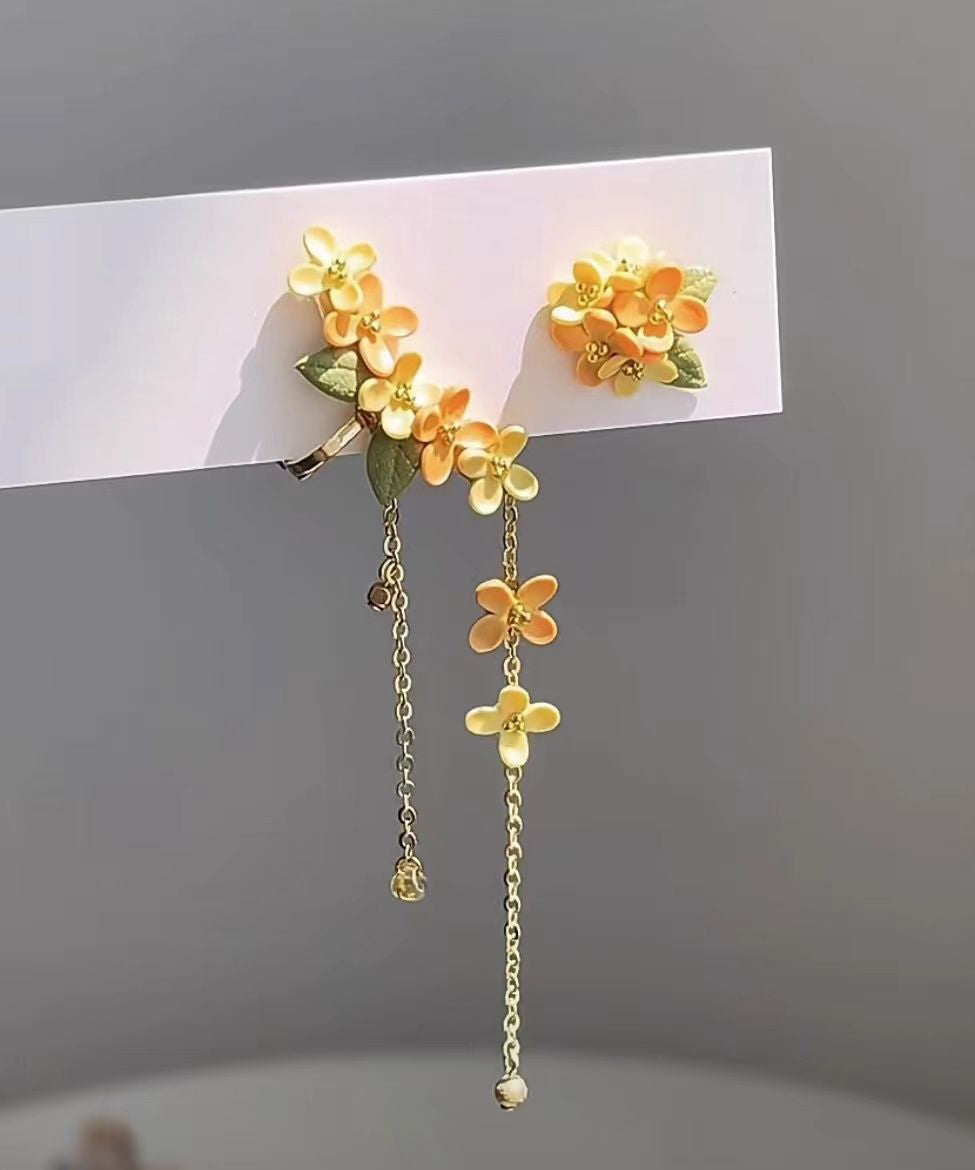 Women's Gold Tassel Earrings Osmanthus Motif Alloy - OutfitLondon