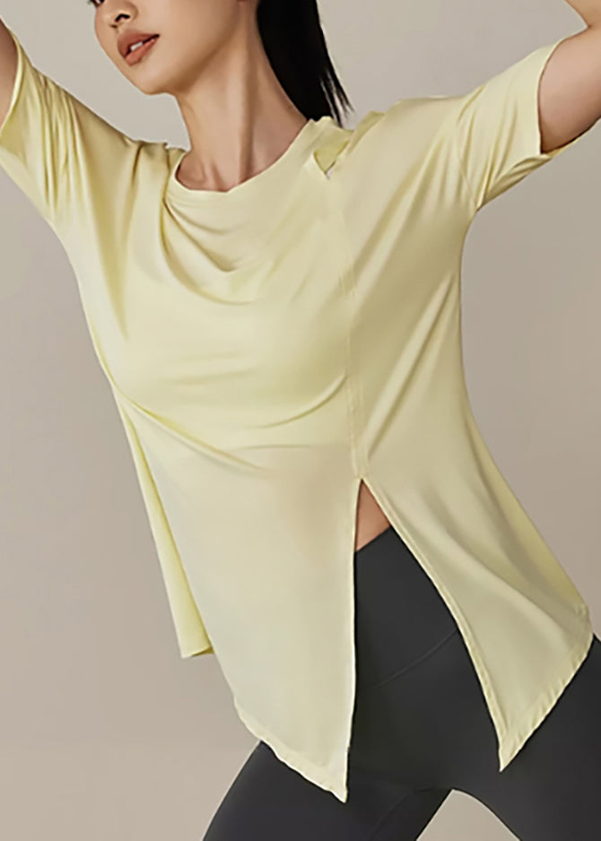 Women's Yoga Tank Short Sleeves Eco Cotton Blend Yellow - OutfitLondon