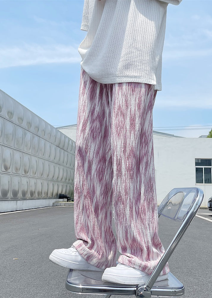 Men's Pink Cotton Pants Oversized Tie Dye Casual - OutfitLondon