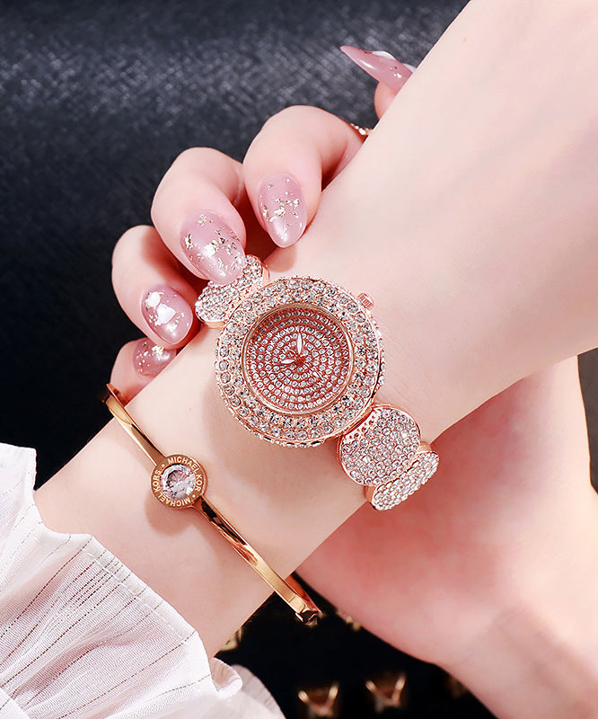 Rose Stainless Steel Watch Zircon Mineral Glass - OutfitLondon