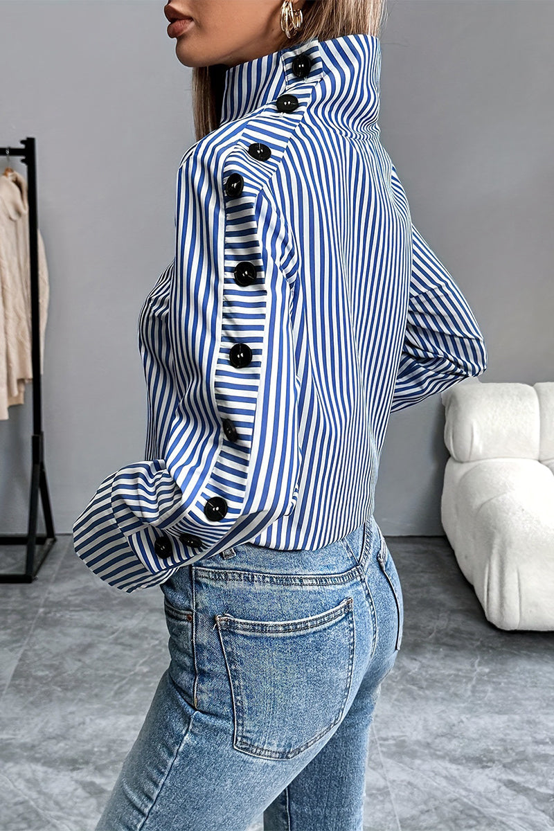 Classic Striped Turtleneck Long Sleeve Top