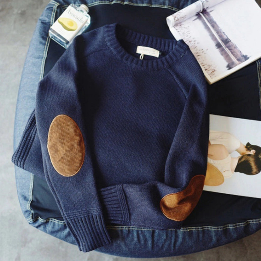 Traditional Patch Elbow Crew Sweater
