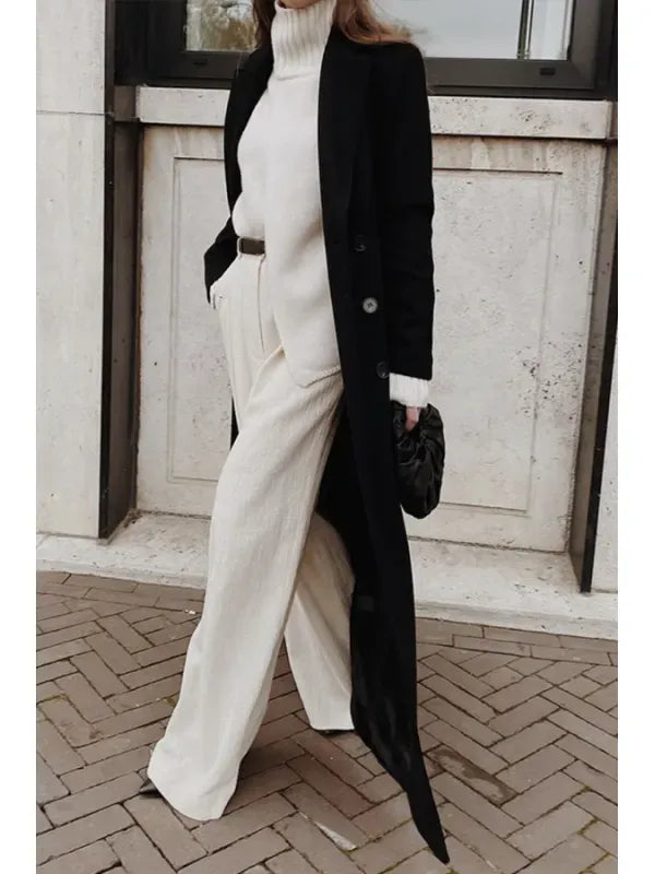 Warm Women's Long Wool Coat - Classic Double Breasted Style