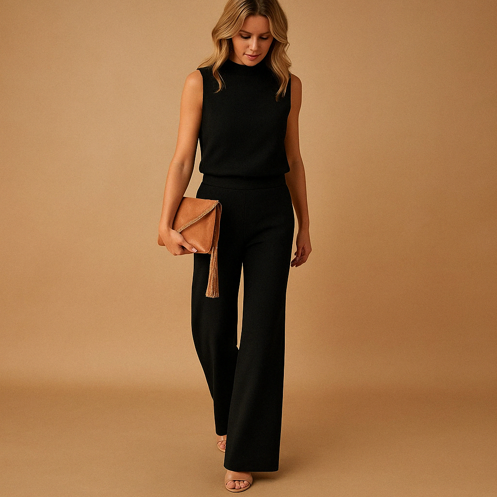 Women's Elegant Loose Fit Jumpsuit with Round Neck