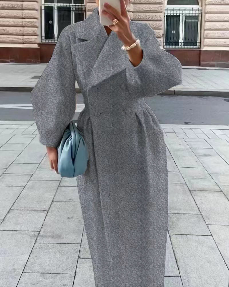 Warm Women's Wool Overcoat with Large Lapel Design