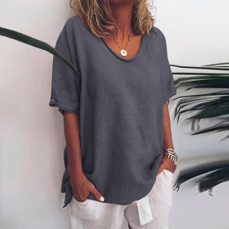 Relaxed Fit Short Sleeve Women's Casual Blouse